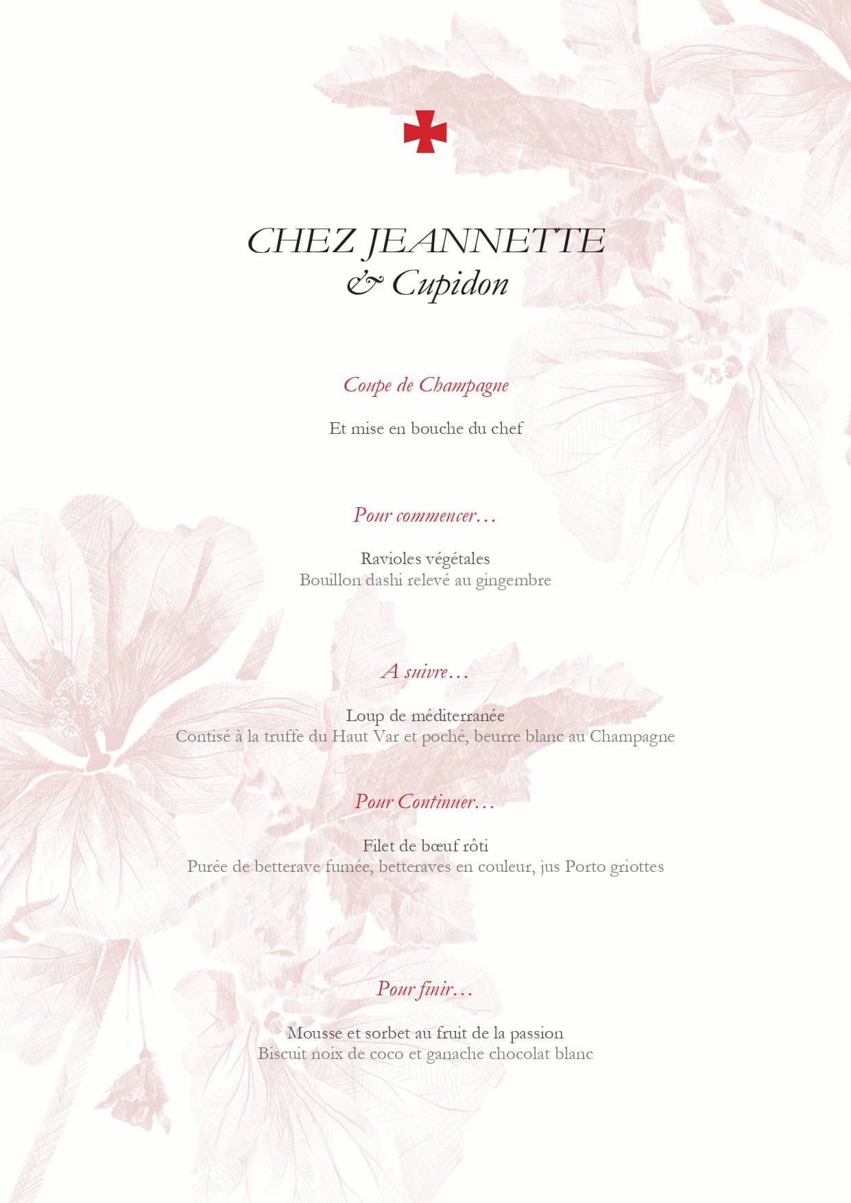 Menu Saint Valentin dîner Chez Jeannette vignes domaine viticole var 